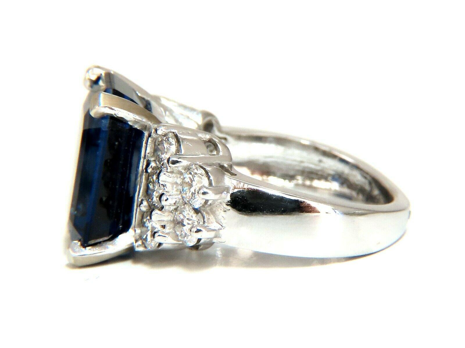 Emerald Cut 11.32 Carat Lab Sapphire Diamonds Ring Vivid Royal Blue 14 Karat