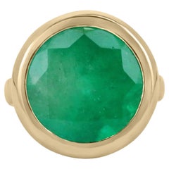11.33 Carat Boho Inspired Colombian Emerald Round Bezel Statement Ring 18K