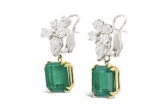 11.33 Carat Colombian Emerald Detachable Drop Earrings with Diamonds