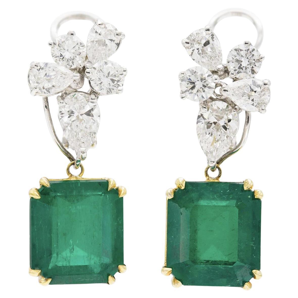 11.33 Carat Colombian Emerald Detachable Drop Earrings with Diamonds