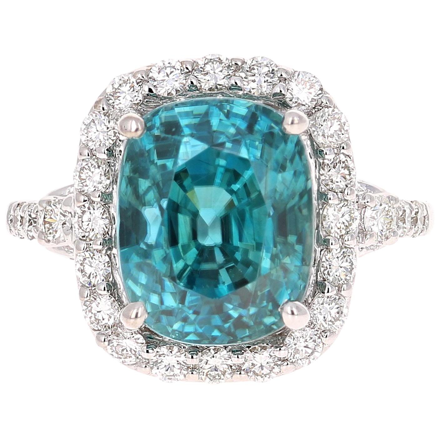 8.85 Carat Blue Zircon Diamond 14 Karat White Gold Engagement Ring For