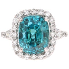 11.34 Carat Blue Zircon Diamond White Gold Engagement Ring