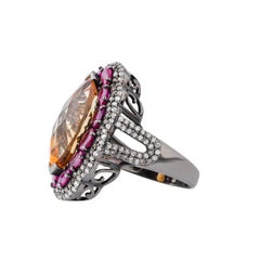 11.34 Carat Diamond, Golden Topaz and Ruby Cocktail Ring