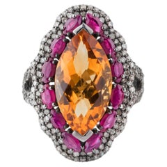 11.34 Carat Diamond, Golden Topaz and Ruby Cocktail Ring