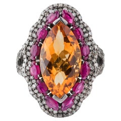 11.34 Carat Diamond, Golden Topaz and Ruby Cocktail Ring