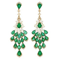 11.34ct Pear Shaped Emerald Dangle Earrings With Diamonds In 18k Yellow Gold