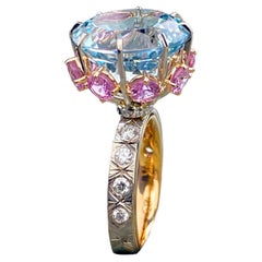 11.35 Carat Aquamarine with Spinel Cocktail Ring
