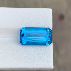 11.35 Carat Natural Loose Neon Blue Topaz Emerald Cut Madagascar's Gemstone