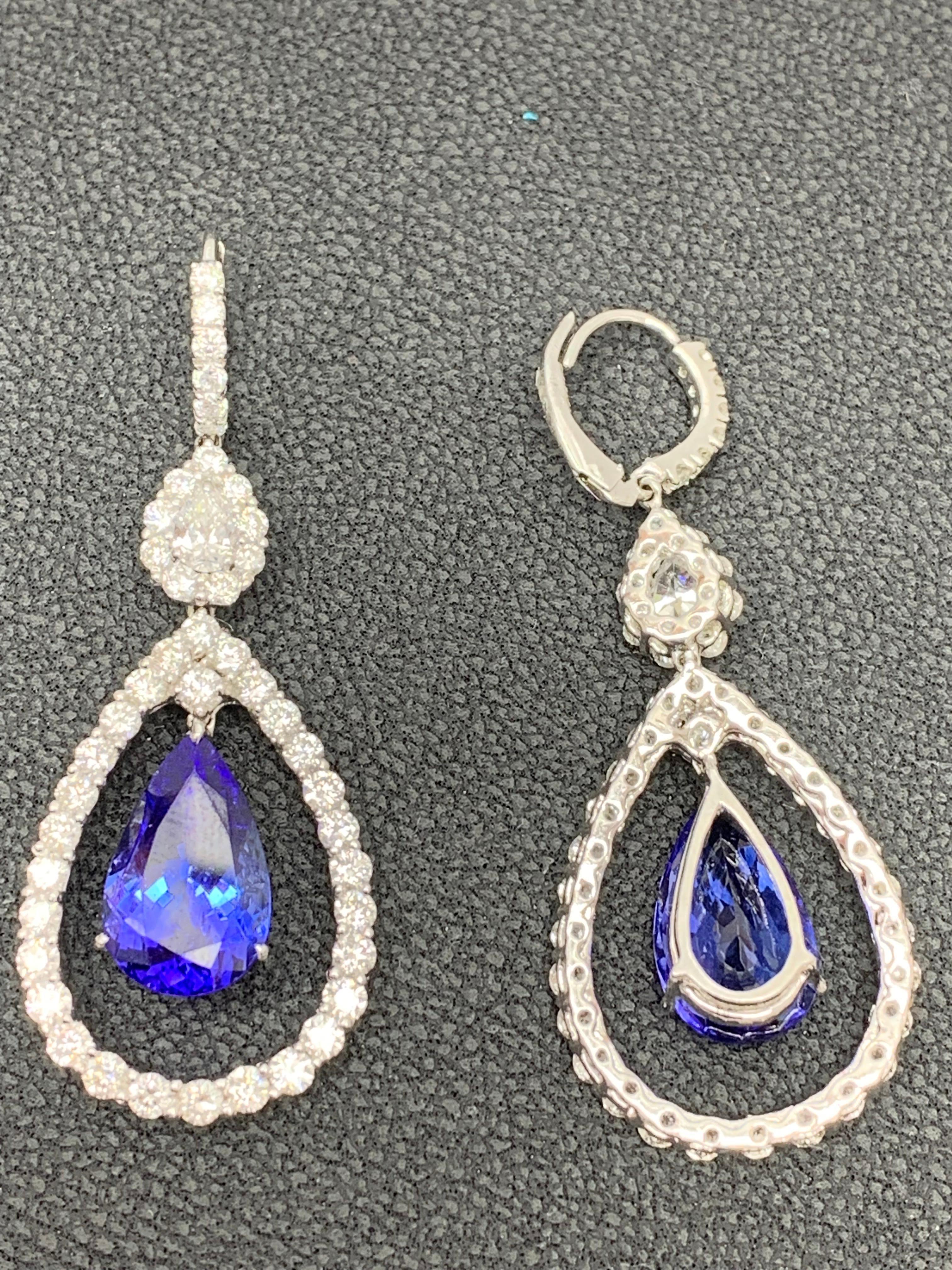 11.35 Carat PEAR shape Tanzanite and Diamond Drop Earrings in Platinum In New Condition For Sale In NEW YORK, NY