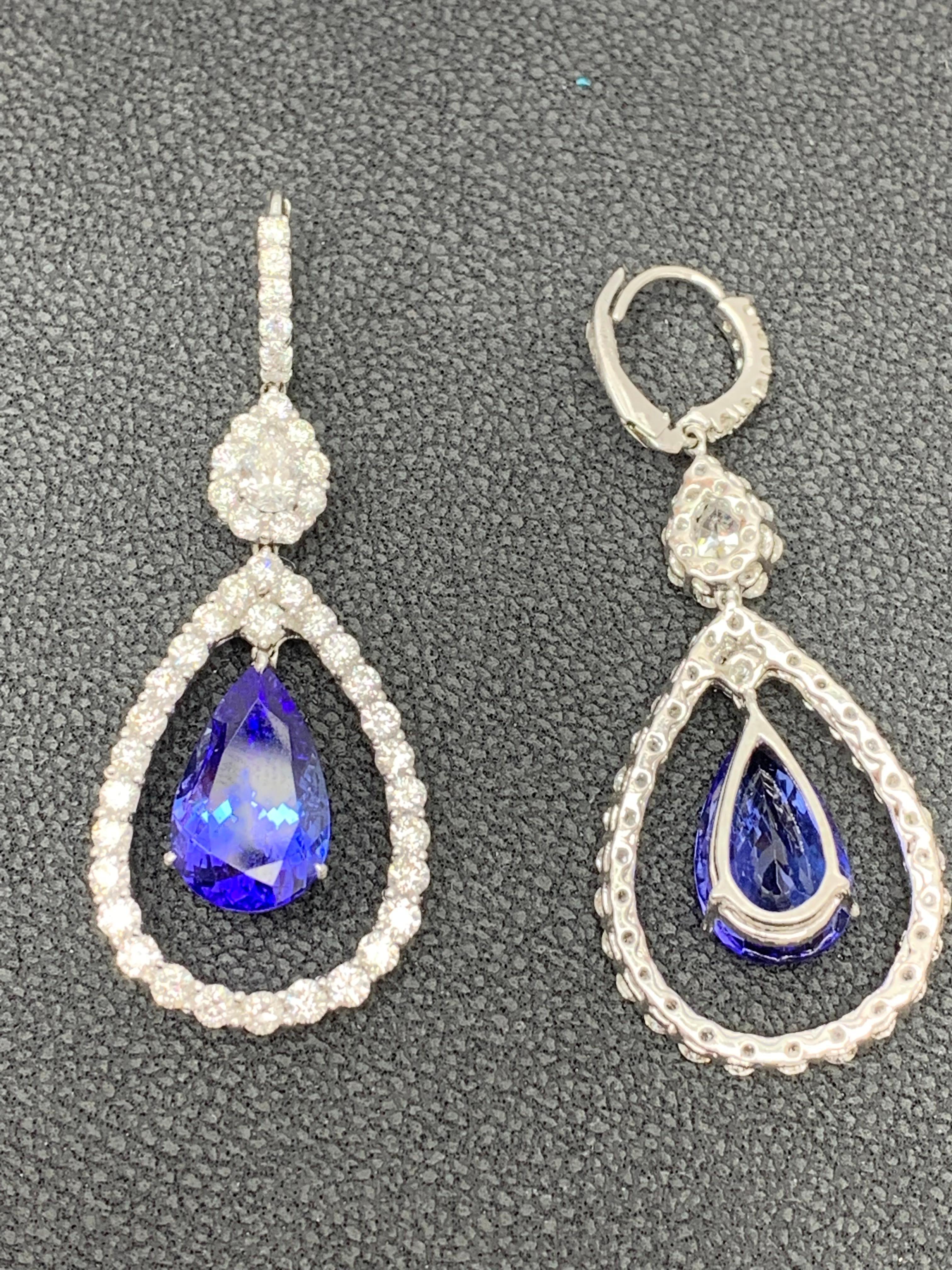 Women's 11.35 Carat PEAR shape Tanzanite and Diamond Drop Earrings in Platinum For Sale