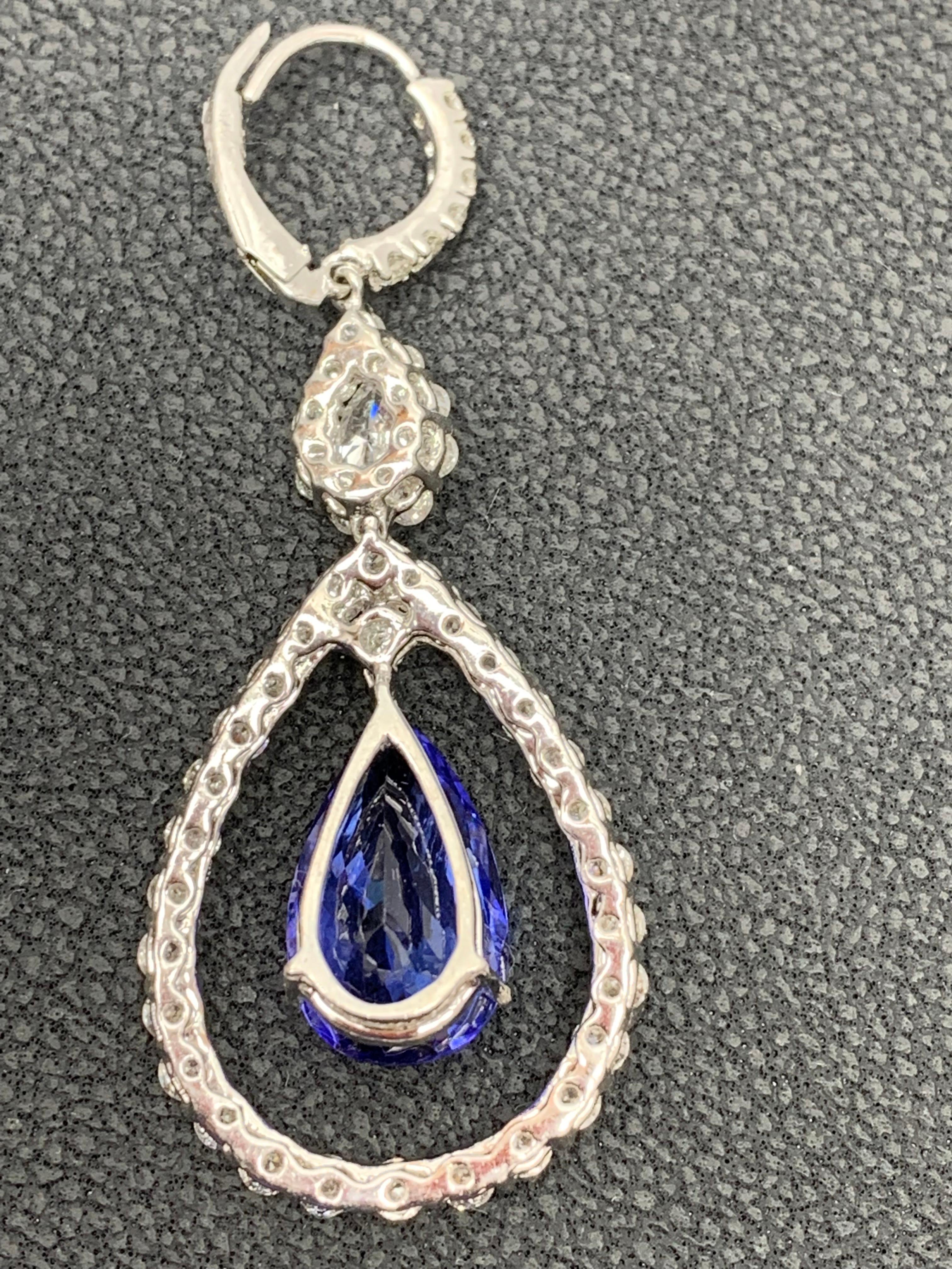 11.35 Carat PEAR shape Tanzanite and Diamond Drop Earrings in Platinum For Sale 2