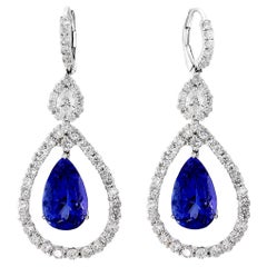 Boucles d'oreilles pendantes en platine de 11,35 carats en Tanzanite et diamant en forme de PEAR