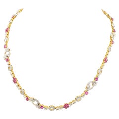 11.35 Carat Round Brilliant Cut Diamond Ruby Gold Necklace