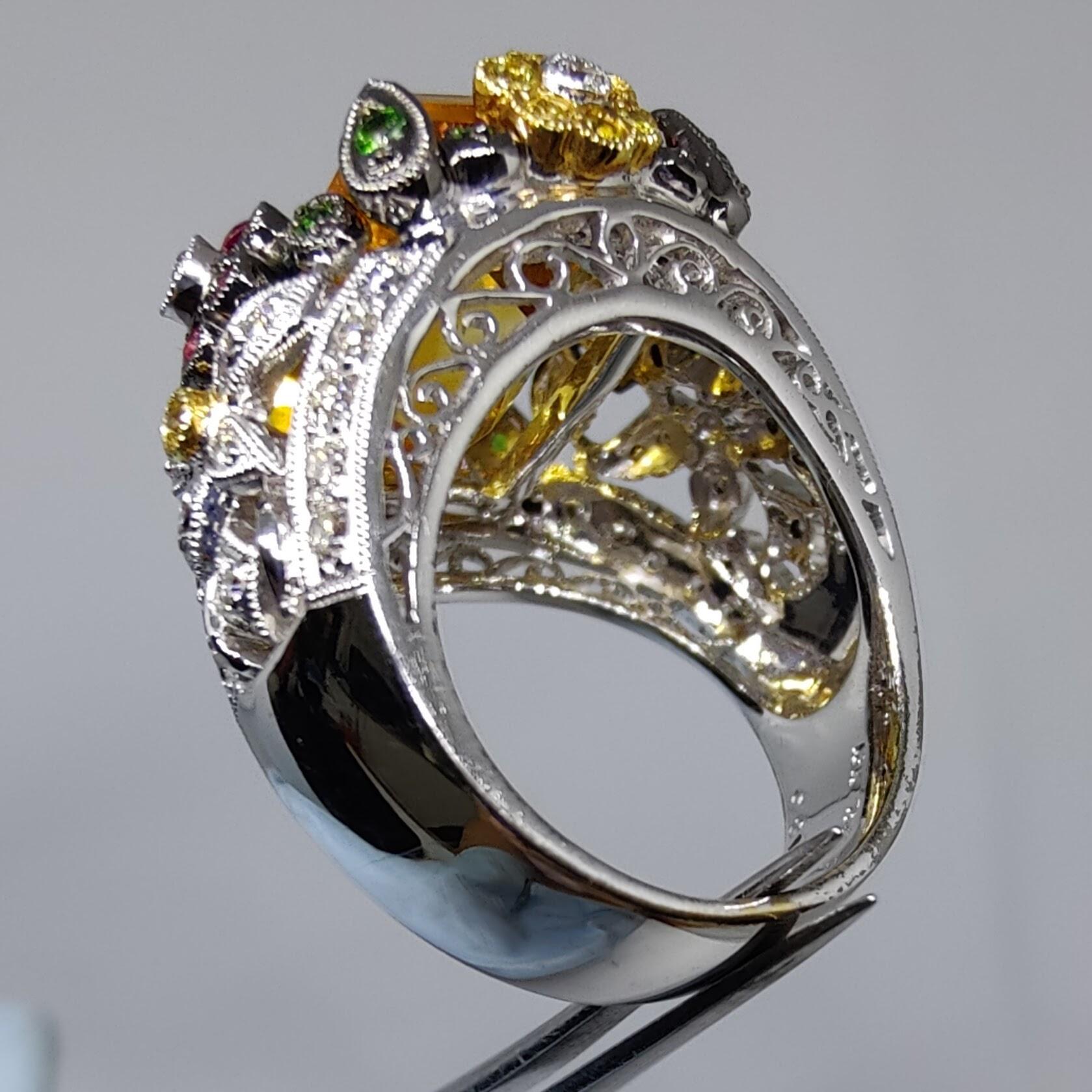 Women's Baroque 11.35ct Topaz, Ruby, Emerald, Yellow Sapphire & Diamond Cocktail Ring For Sale