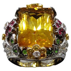 Baroque 11.35ct Topaz, Ruby, Emerald, Yellow Sapphire & Diamond Cocktail Ring