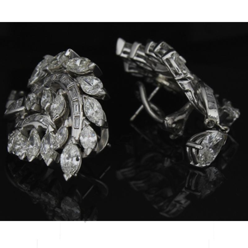 11.35 Carat Total Marquise, Baguette and Round Diamond Earrings in Platinum In New Condition In Chicago, IL