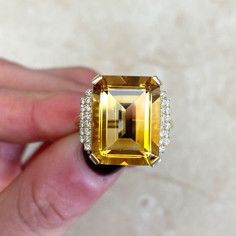 11.35ct Emerald Cut Natural Citrine Cocktail Ring, 18k Yellow Gold For Sale 6