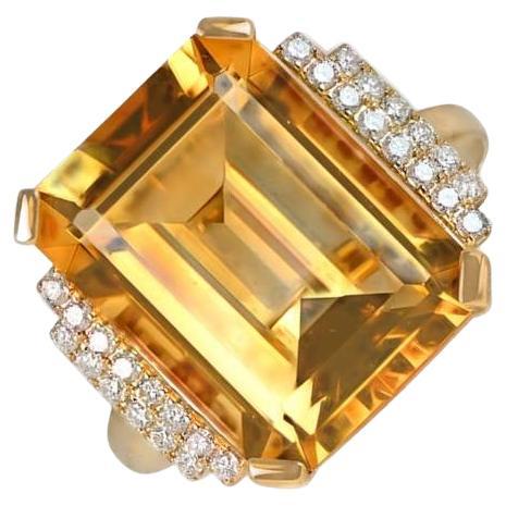 11.35ct Emerald Cut Natural Citrine Cocktail Ring, 18k Yellow Gold For Sale