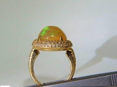 11,36 Karat natürlicher holografischer Opal Diamantring 14 Karat Selten