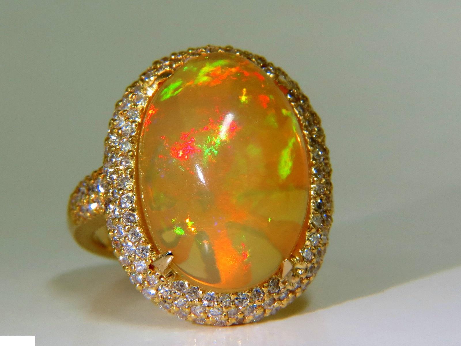 Women's or Men's 11.36 Carat Natural Holographic Opal Diamond Ring 14 Karat Rare For Sale