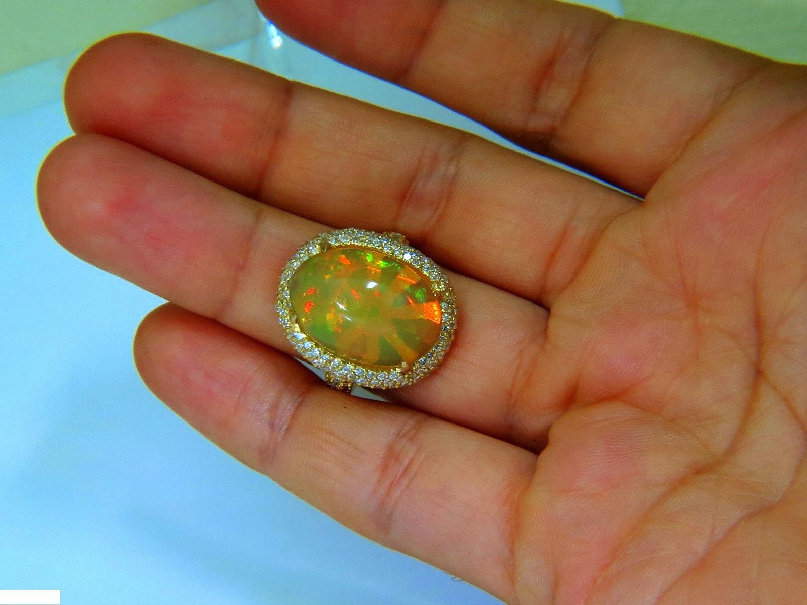11.36 Carat Natural Holographic Opal Diamond Ring 14 Karat Rare For Sale 1