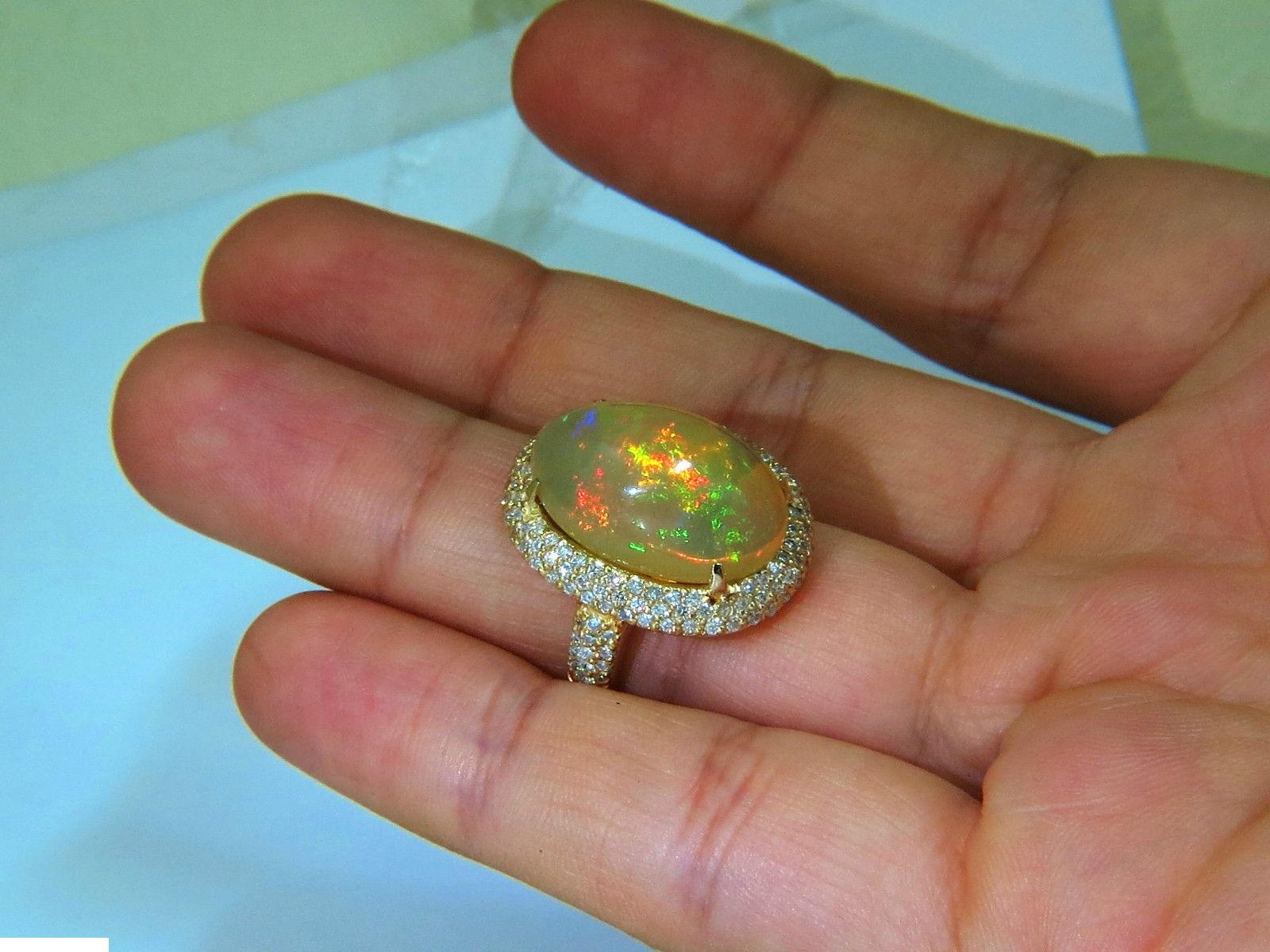 11.36 Carat Natural Holographic Opal Diamond Ring 14 Karat Rare For Sale 2