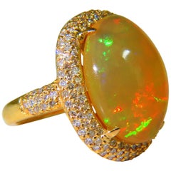 Bague rare en or 14 carats avec opale holographique naturelle de 11,36 carats et diamants