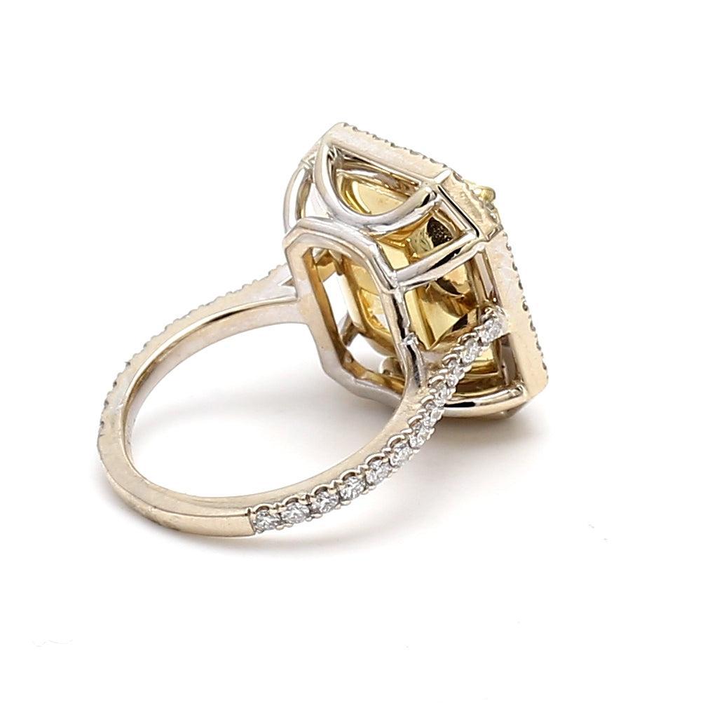 11,36 Karat Diamant im Strahlenschliff U-VS2 18 Karat zweifarbig Gold Halo Ring im Angebot 1