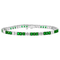 Roman Malakov 11.36 Carats Total Emerald Cut Emerald & Diamond Tennis Bracelet