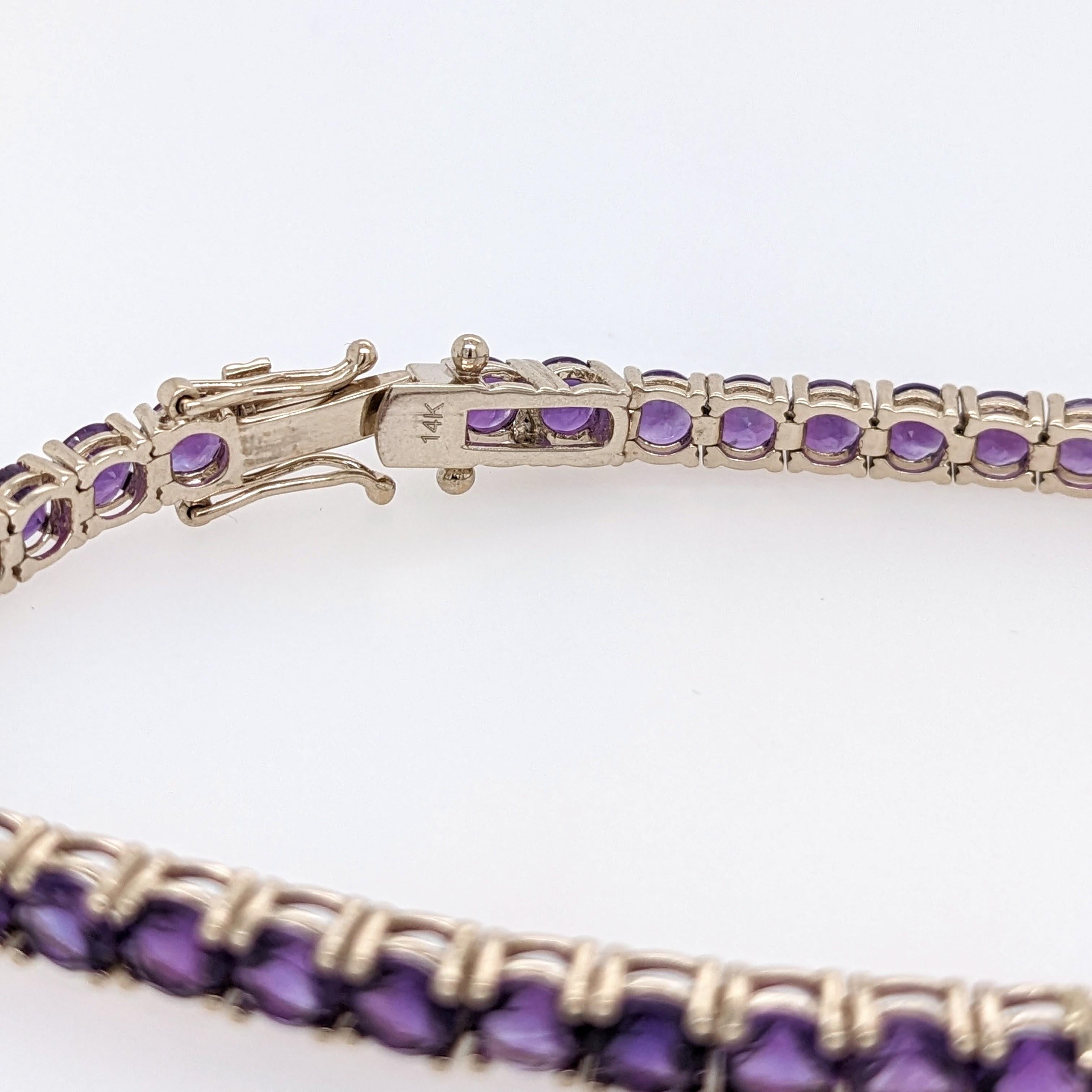 11.36ct Amethyst Tennis Bracelet in 14k White Gold Box Clasp Closure  For Sale 3