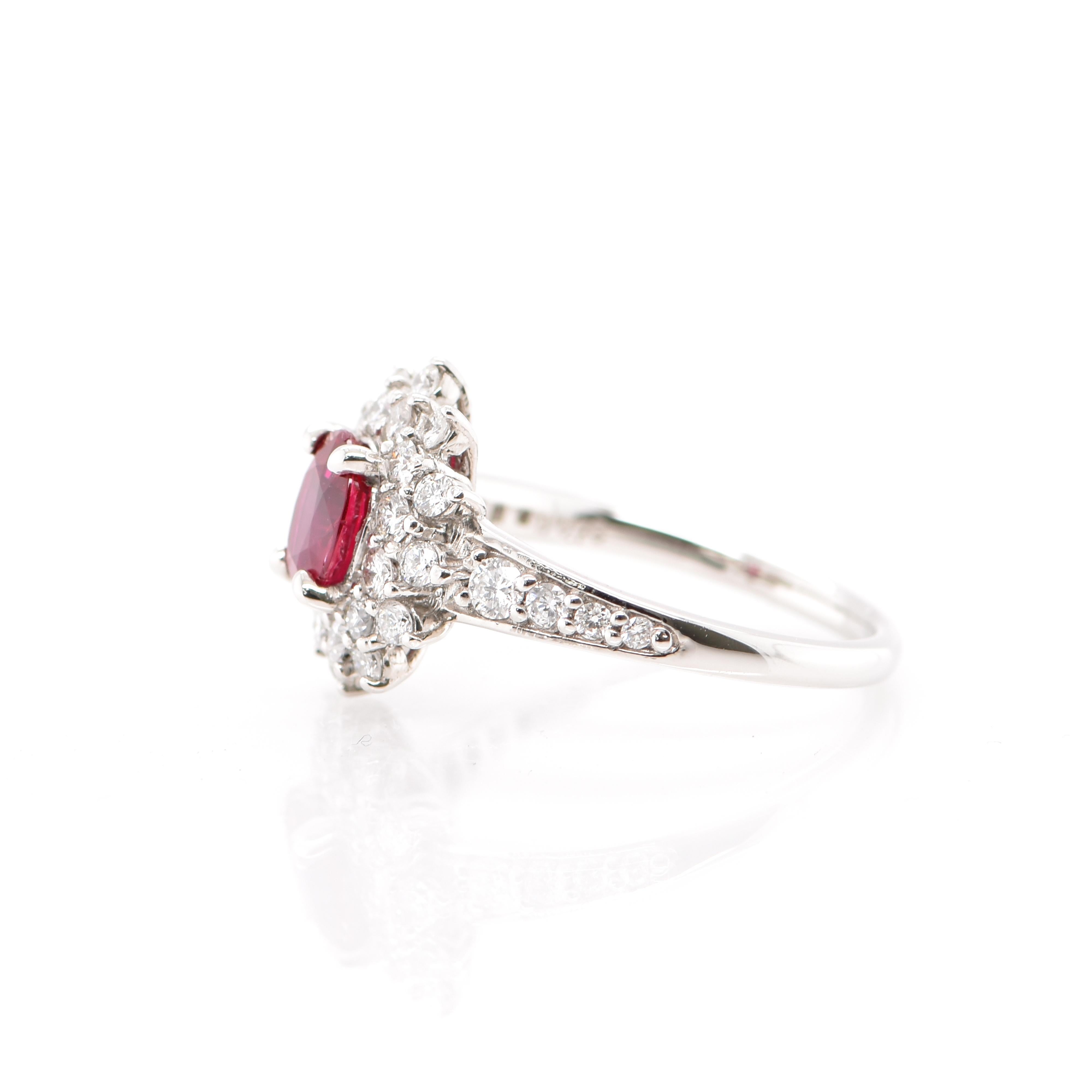 Modern 1.137 Carat Ruby and Diamond Double Halo Ring Set in Platinum