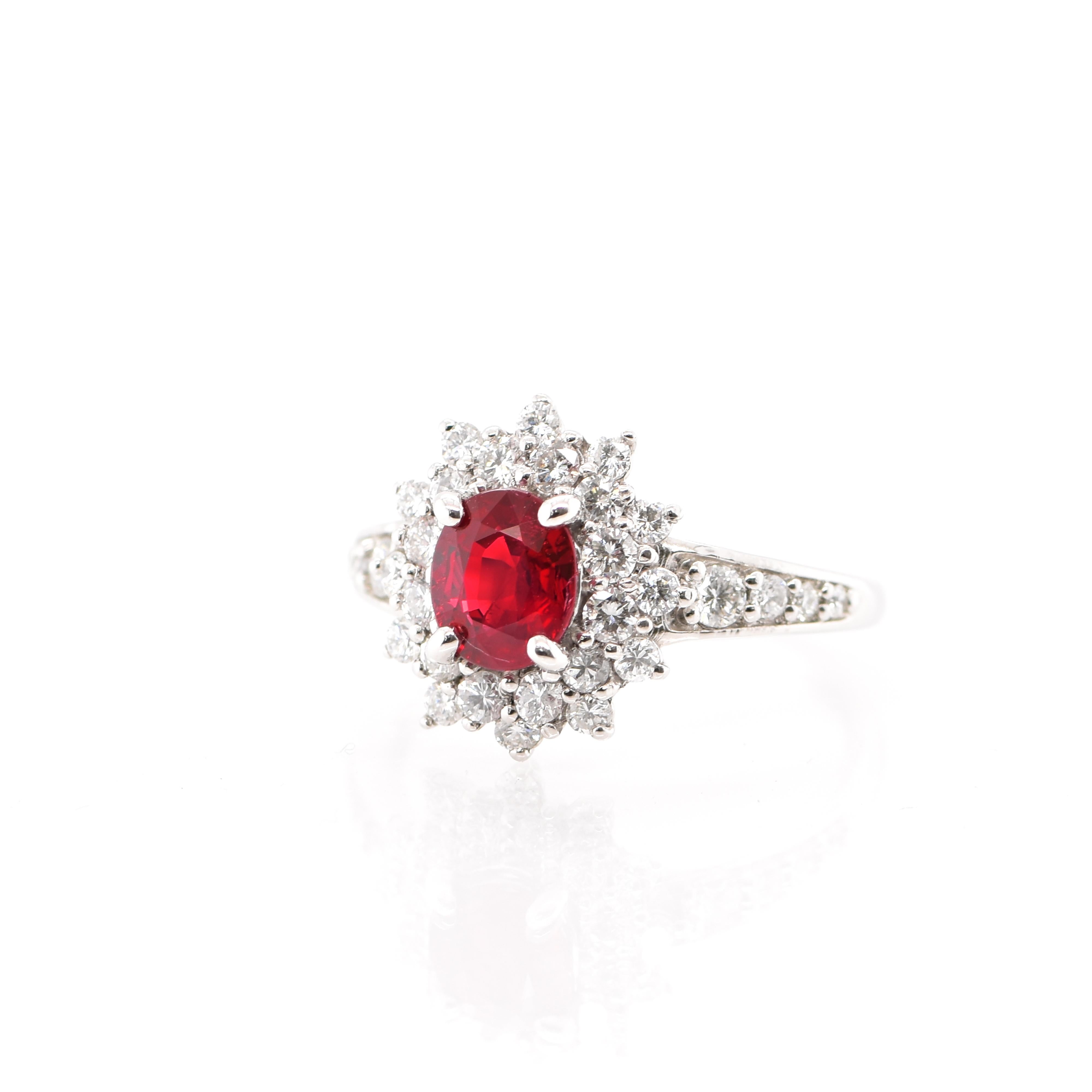 1.137 Carat Ruby and Diamond Double Halo Ring Set in Platinum In New Condition In Tokyo, JP