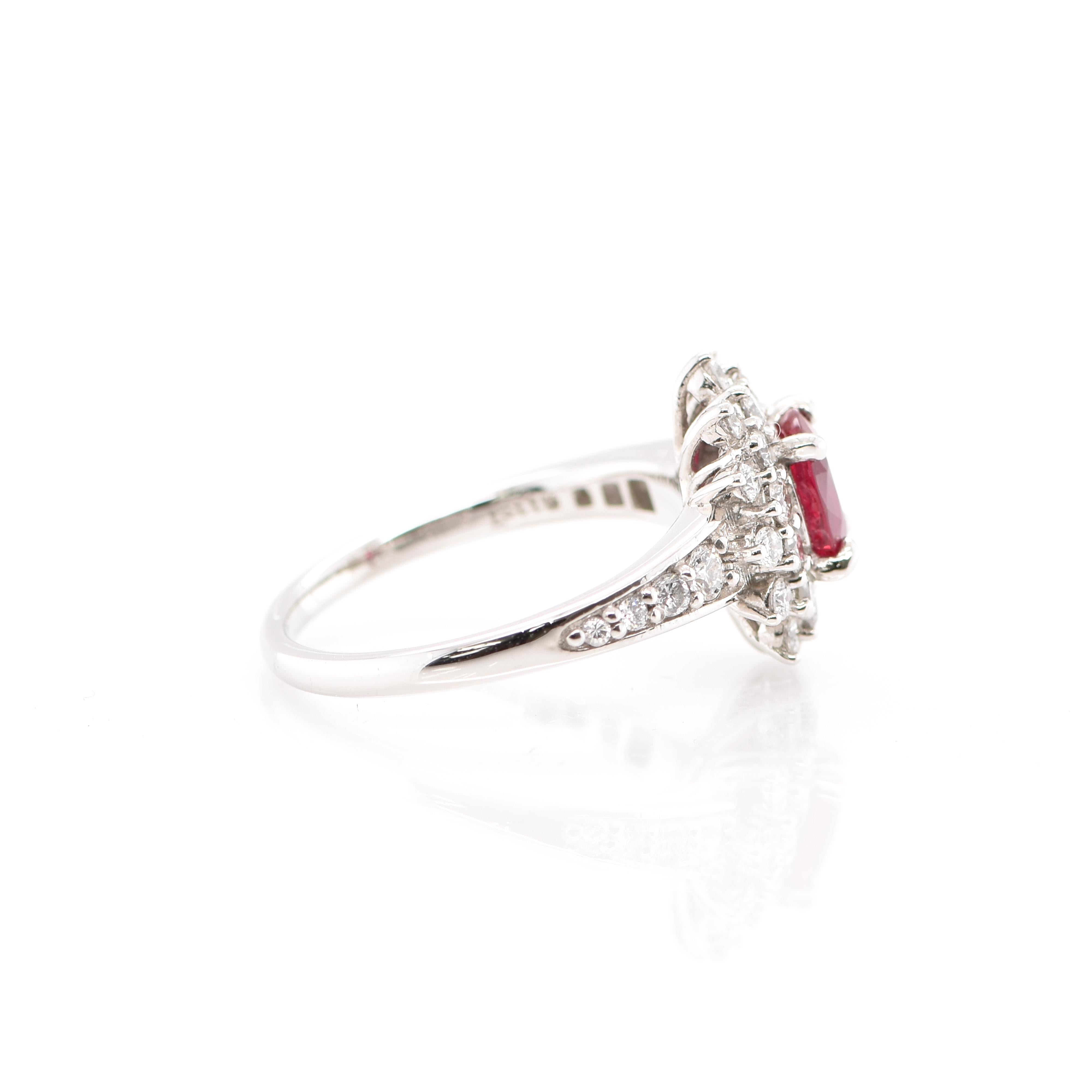 Women's 1.137 Carat Ruby and Diamond Double Halo Ring Set in Platinum