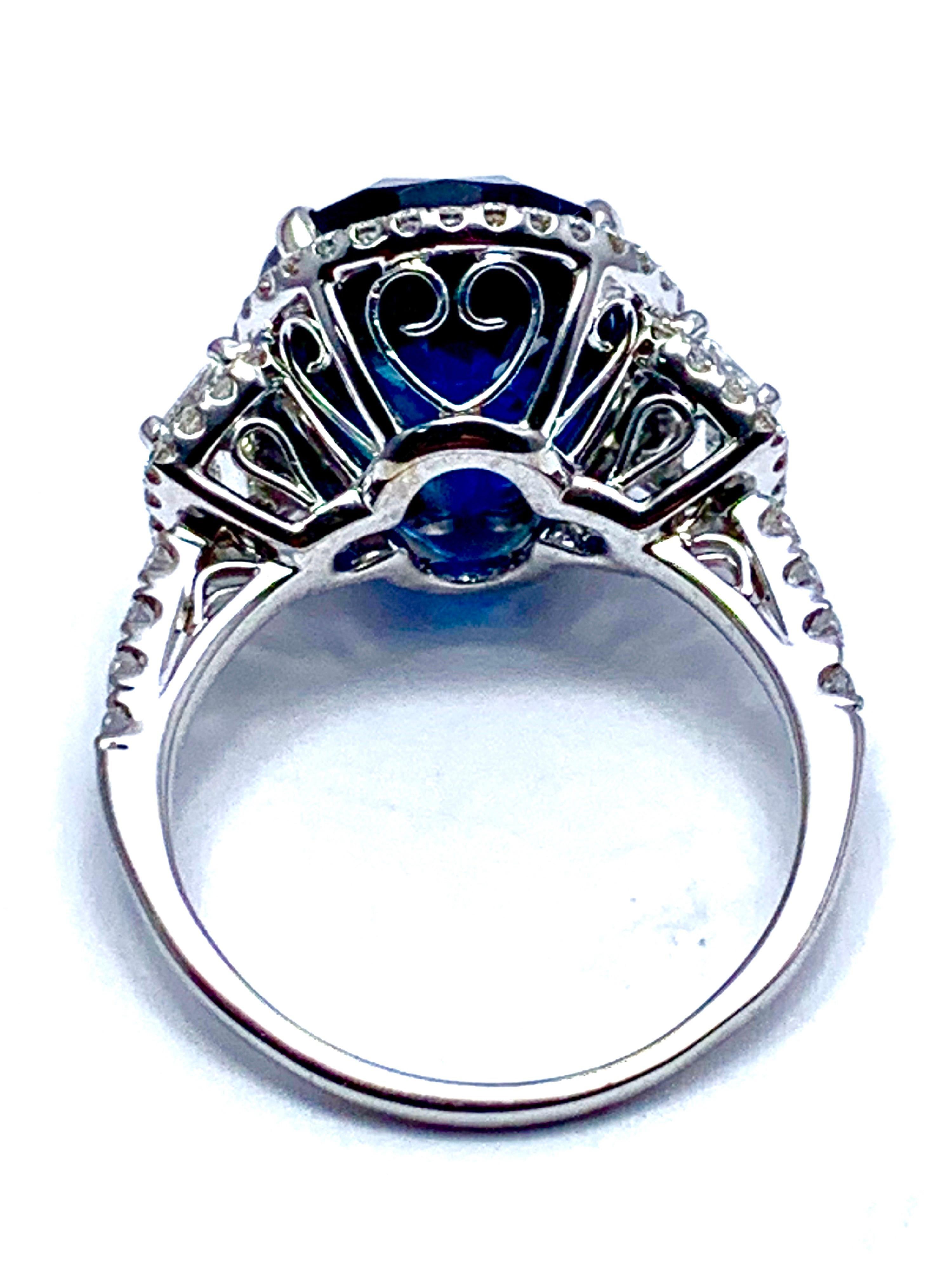 11.38 Carat Oval Sapphire and Diamond 18 Karat White Gold Cocktail Ring In Excellent Condition For Sale In Chevy Chase, MD
