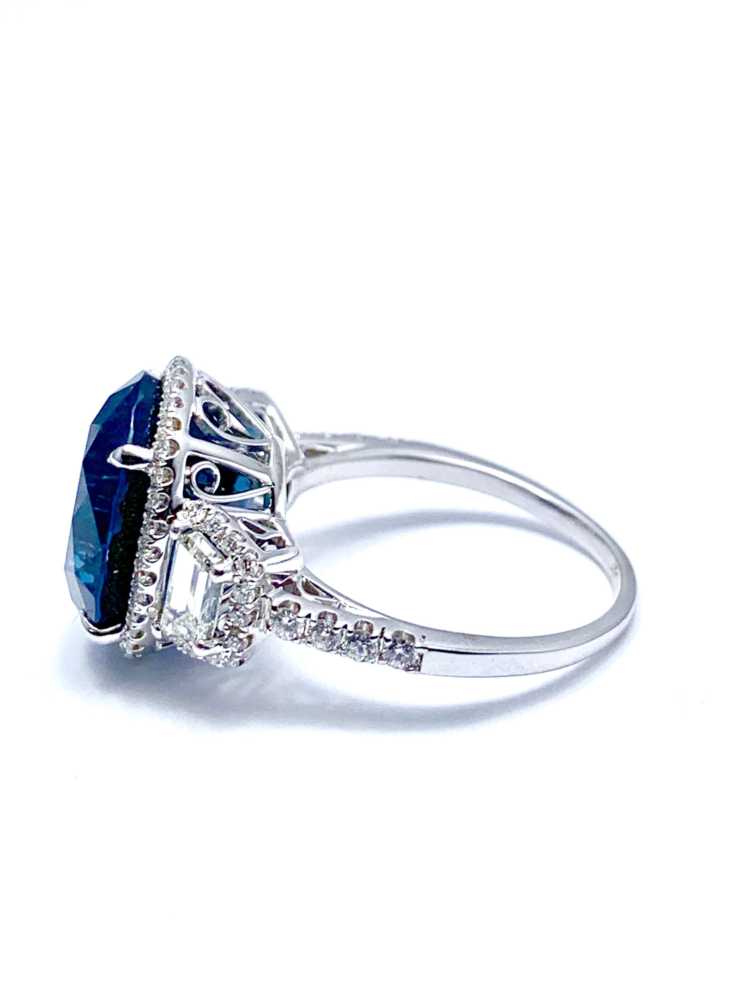 11.38 Carat Oval Sapphire and Diamond 18 Karat White Gold Cocktail Ring For Sale 1