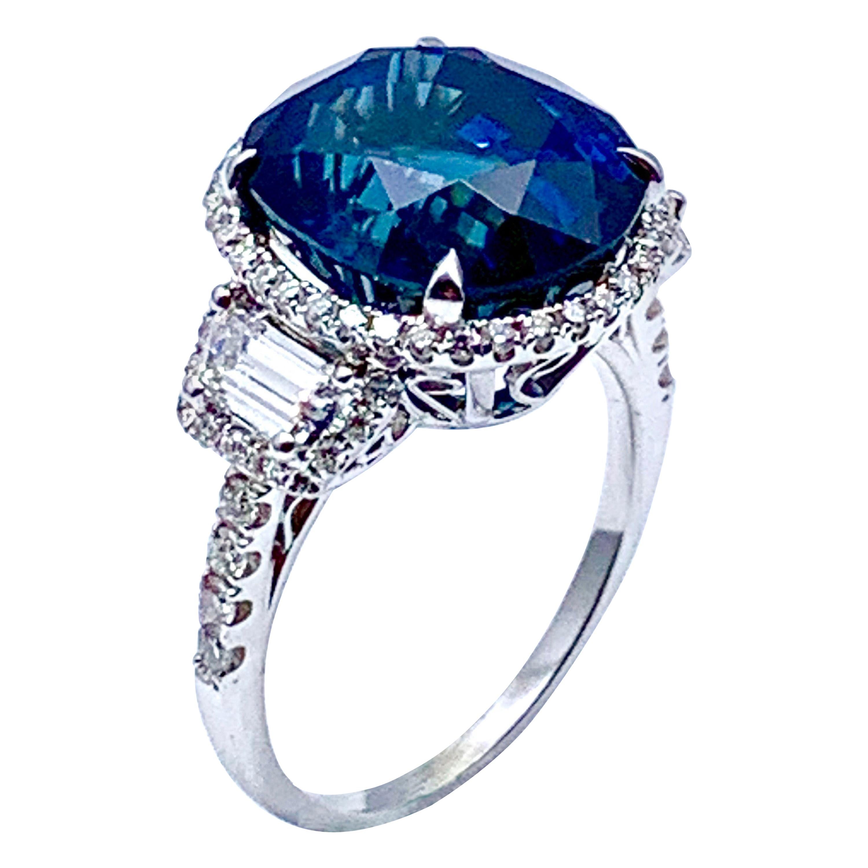 11.38 Carat Oval Sapphire and Diamond 18 Karat White Gold Cocktail Ring For Sale