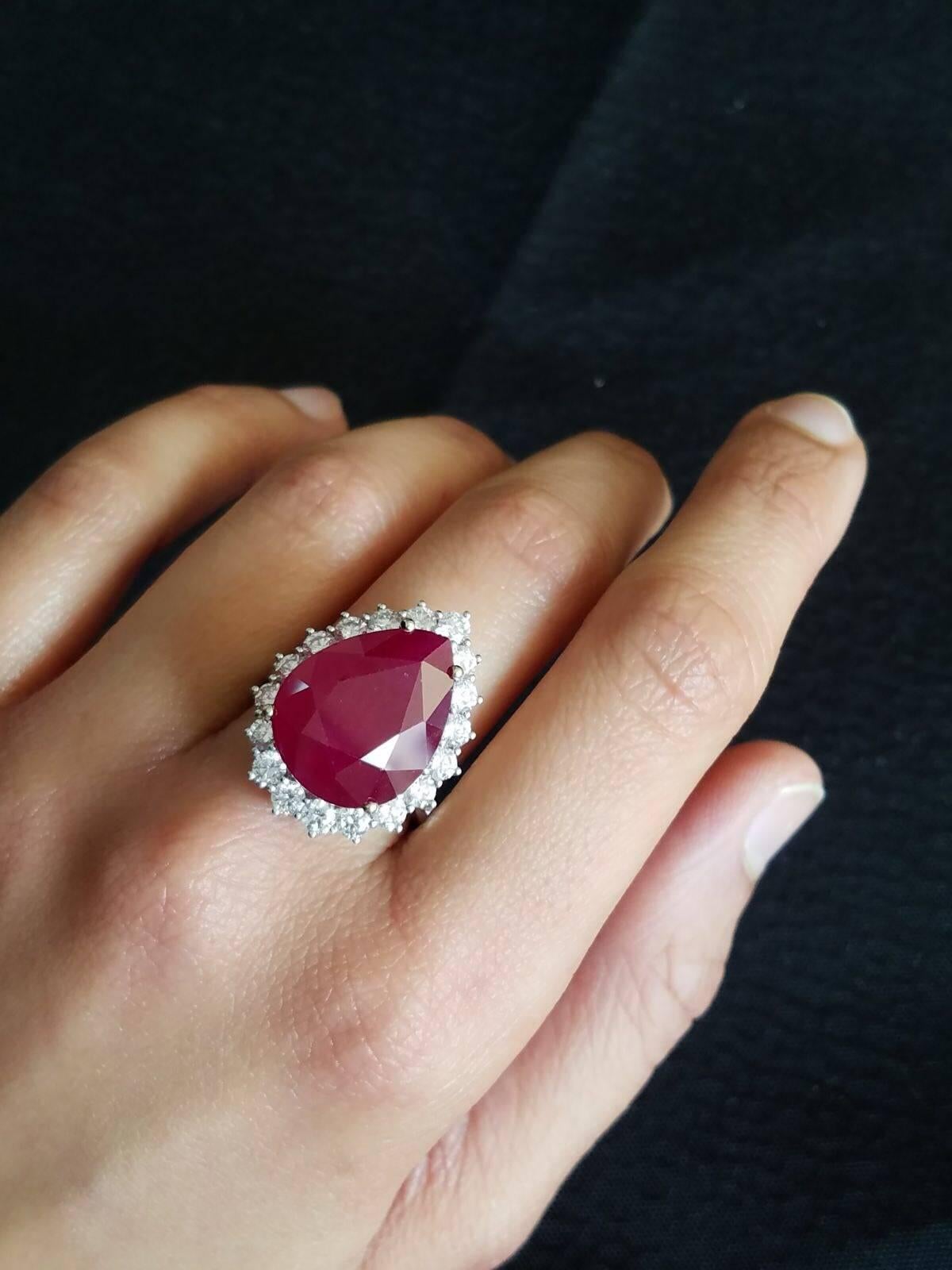 Modern 11.38 Carat Pear Shape Ruby and Diamond Cocktail Ring