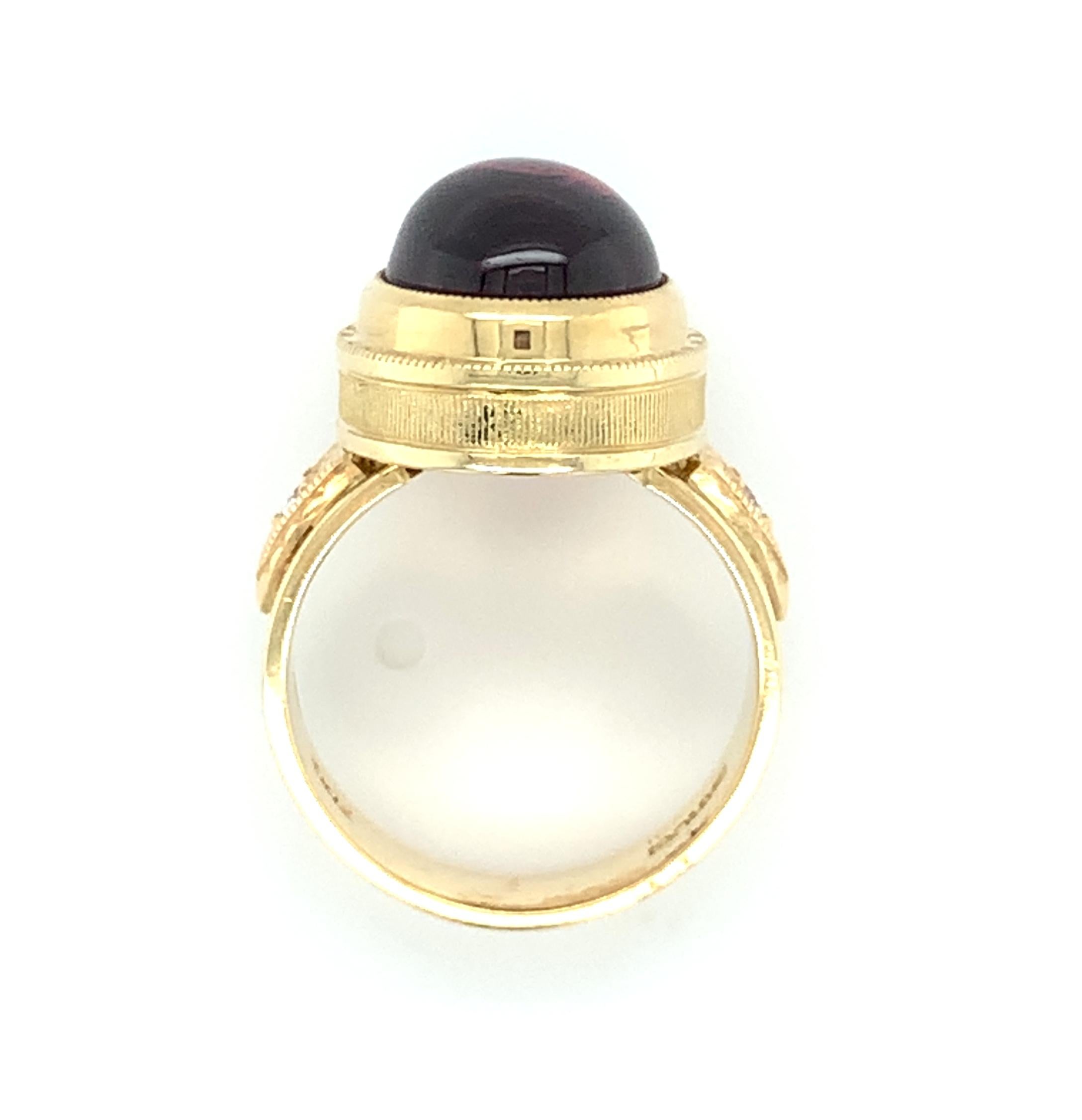 Women's or Men's 11.39 Carat Rubellite Tourmaline Cabochon and Diamond Band Ring in Yellow Gold