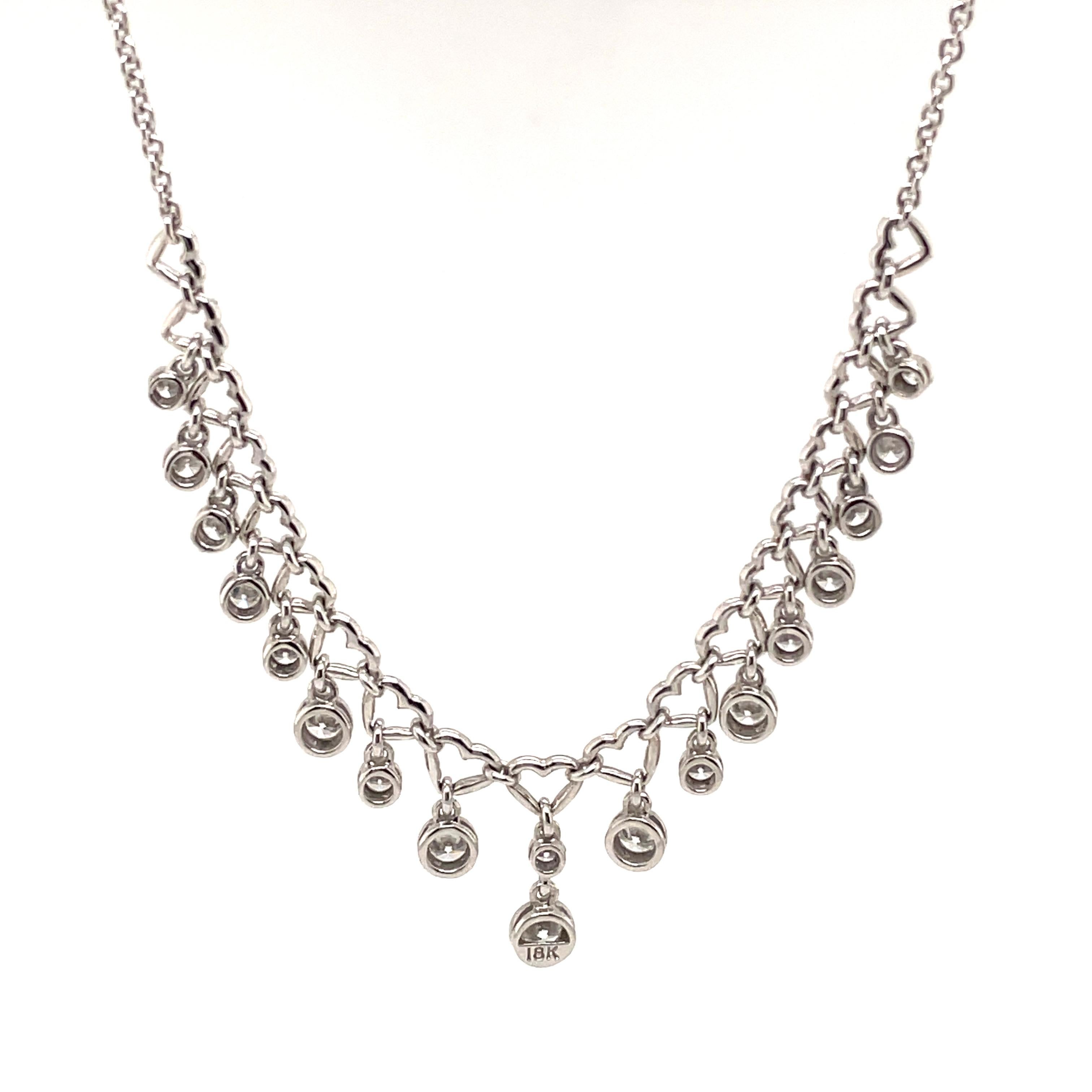 1.13ct Dangling Bezel Set Diamond Necklace 18k White Gold In New Condition For Sale In BEVERLY HILLS, CA