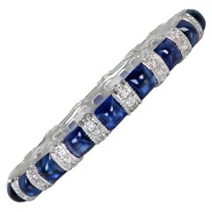  1.13ct Natural Blue Sapphire & 0.18ct Diamond Eternity Band Ring, Platinum