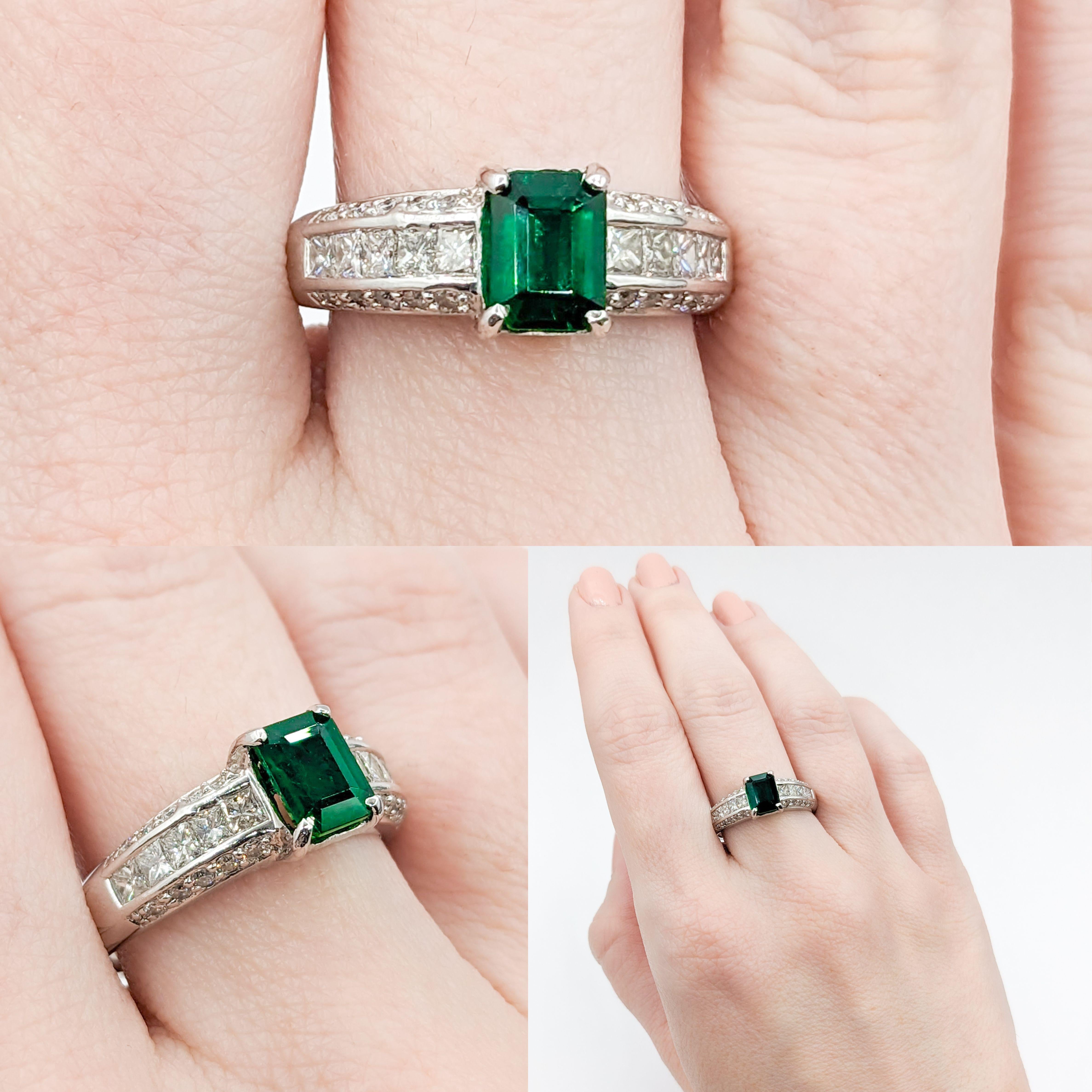 Exquisite 1.13ct Natural Zambian Emerald & Diamond Ring

This exquisite ring is made of 14k white gold and adorned with .75ctw diamonds, which are of H color and SI1 clarity, adding a sparkling touch to the ring. Additionally, the ring boasts a