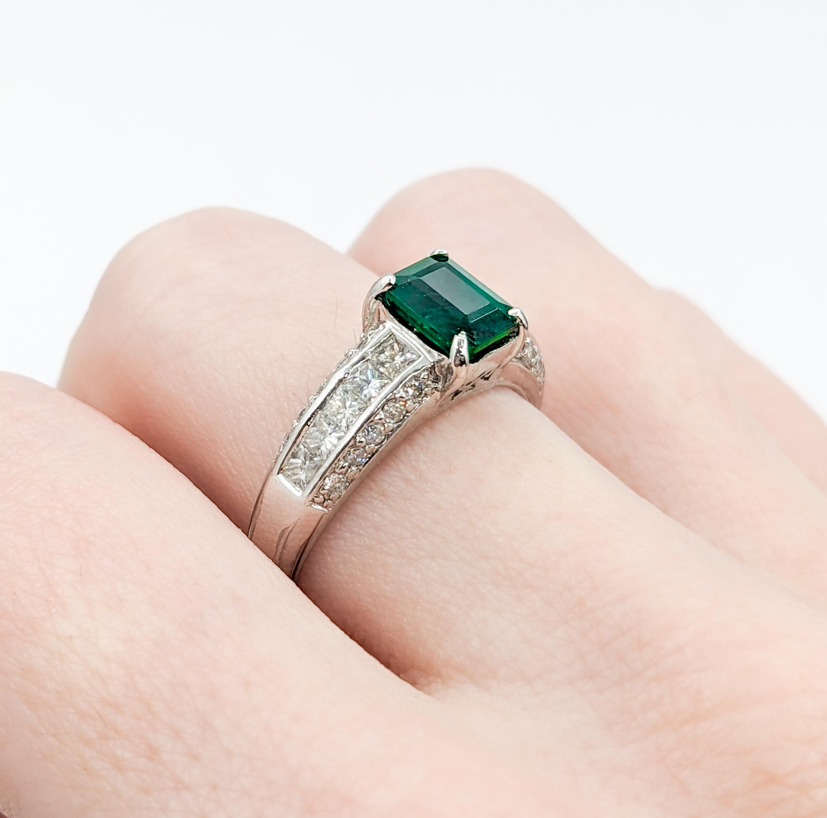 Emerald Cut 1.13ct Natural Emerald & Diamond Ring For Sale