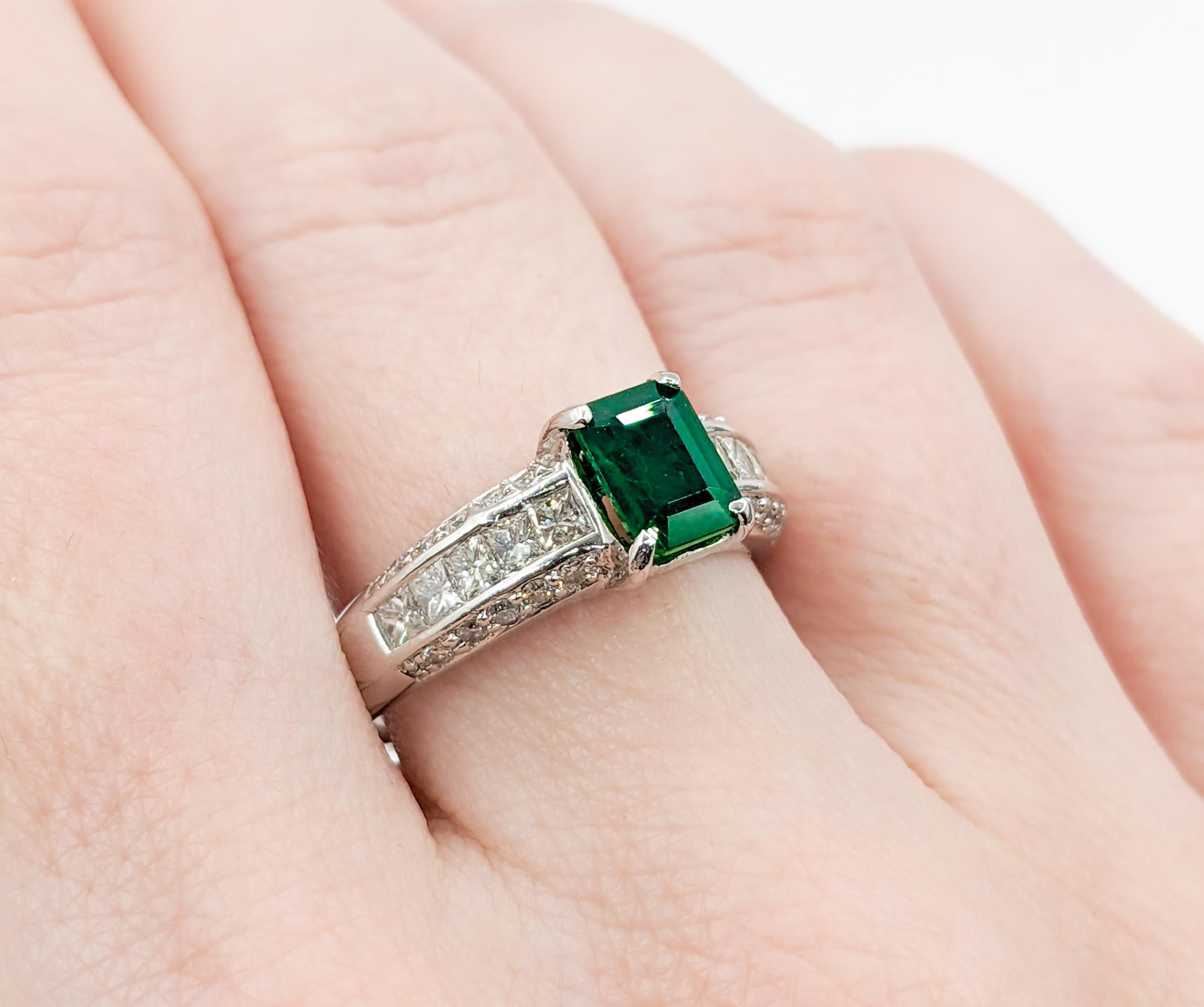 Women's 1.13ct Natural Emerald & Diamond Ring For Sale