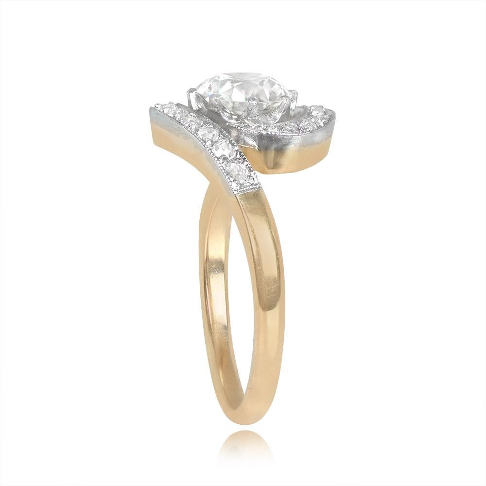 Art Deco 1.13ct Old European Cut Diamond Engagement Ring, I Color, 18k Yellow Gold For Sale