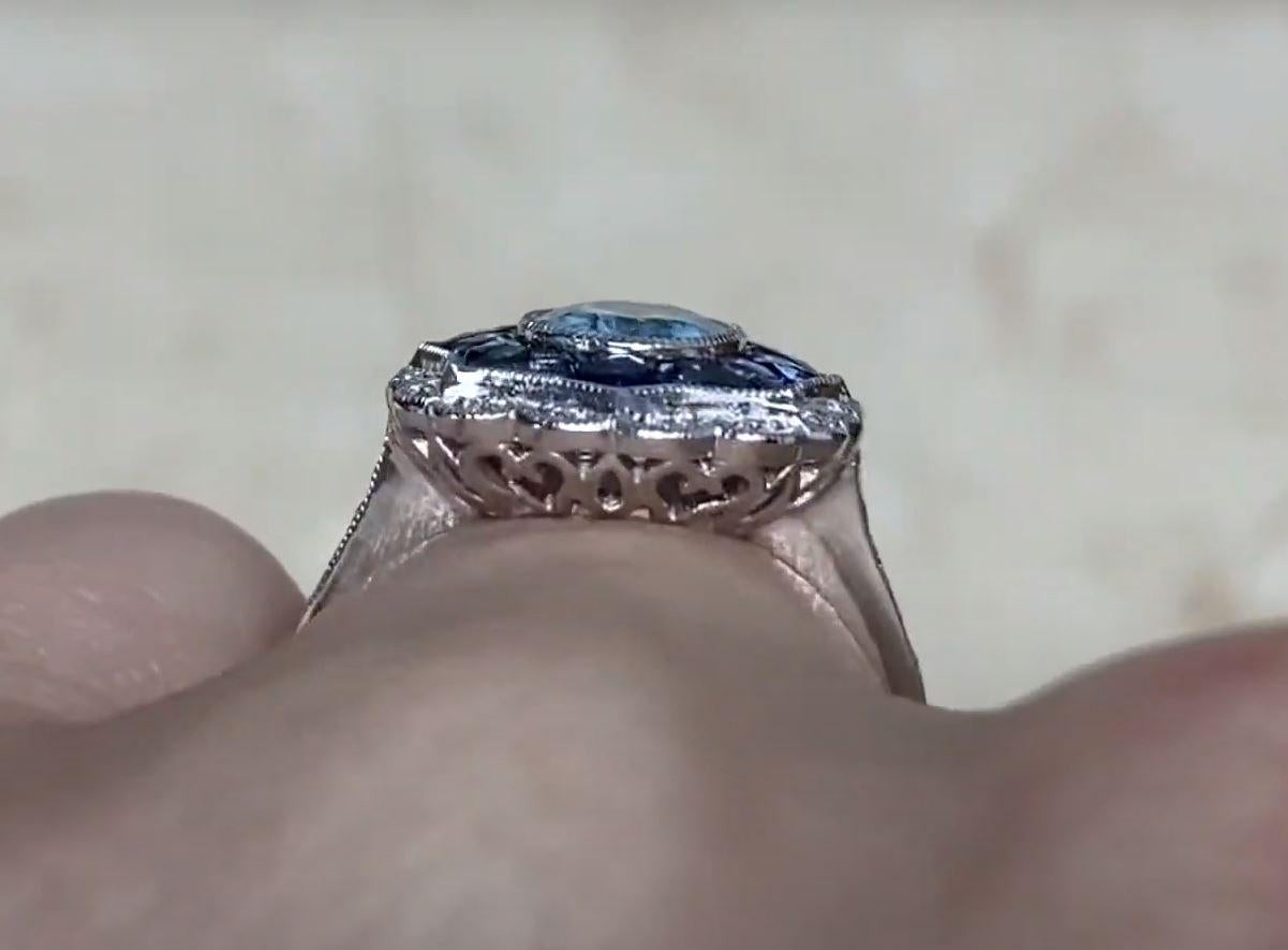 1.13ct Oval Cut Natural Aquamarine Engagement Ring, Double Halo, Platinum 3