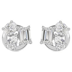 1,13 Karat ovale Smaragde und birnenförmige Diamanten – Cluster-Ohrstecker aus 18 Karat Weißgold