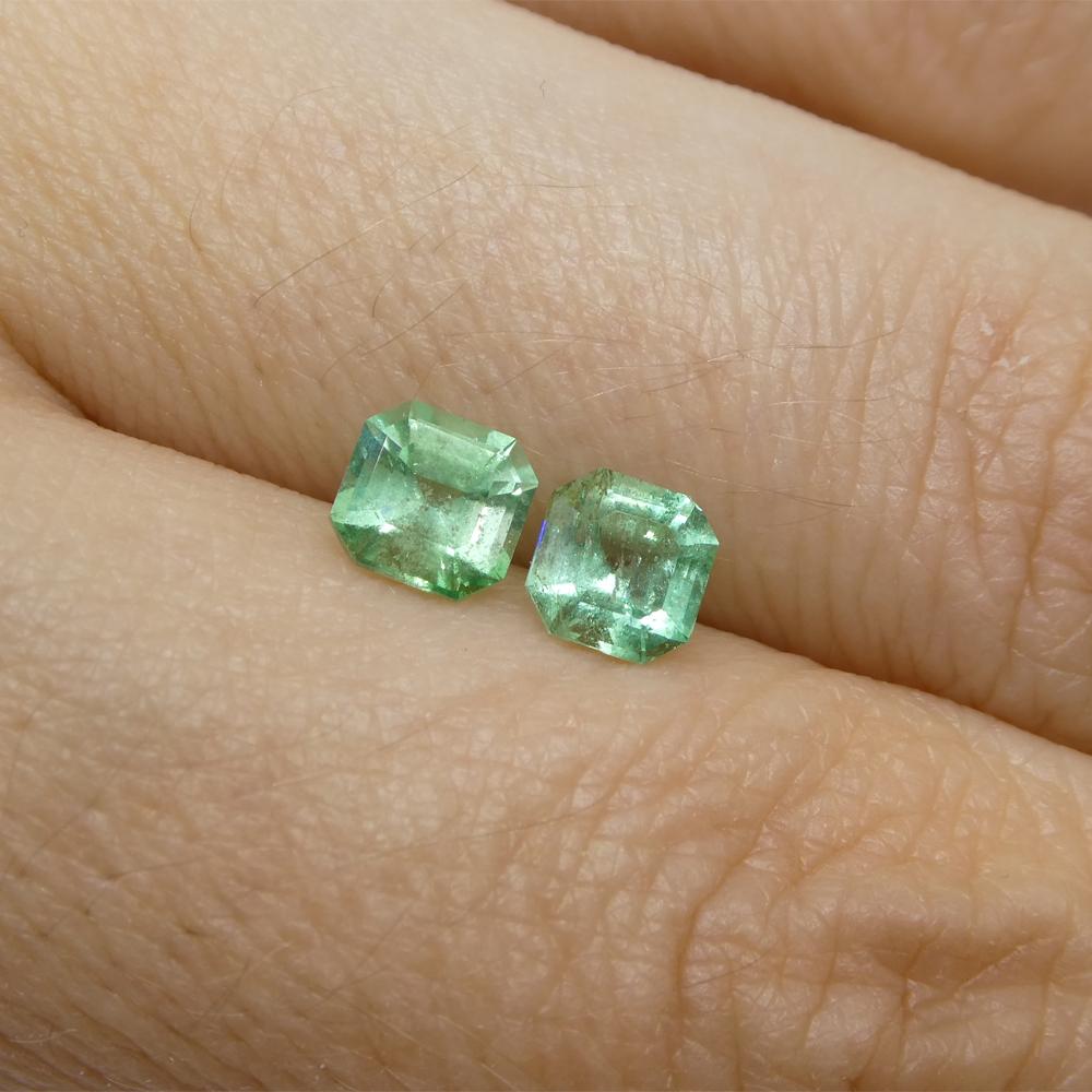1.13ct Pair Square Green Emerald from Colombia For Sale 5