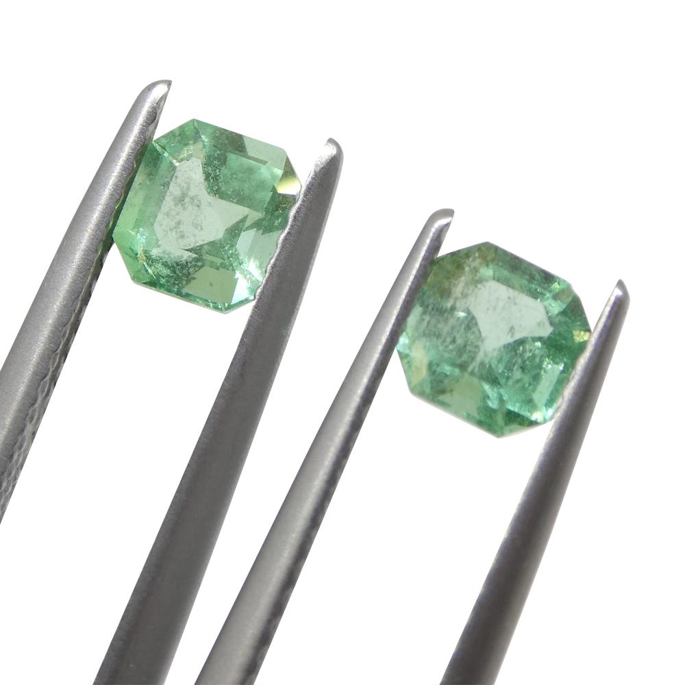 Emerald Cut 1.13ct Pair Square Green Emerald from Colombia For Sale