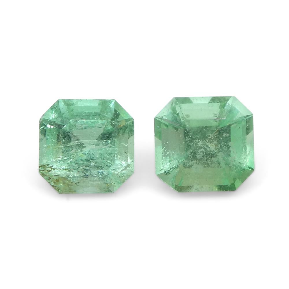 1.13ct Pair Square Green Emerald from Colombia In New Condition For Sale In Toronto, Ontario