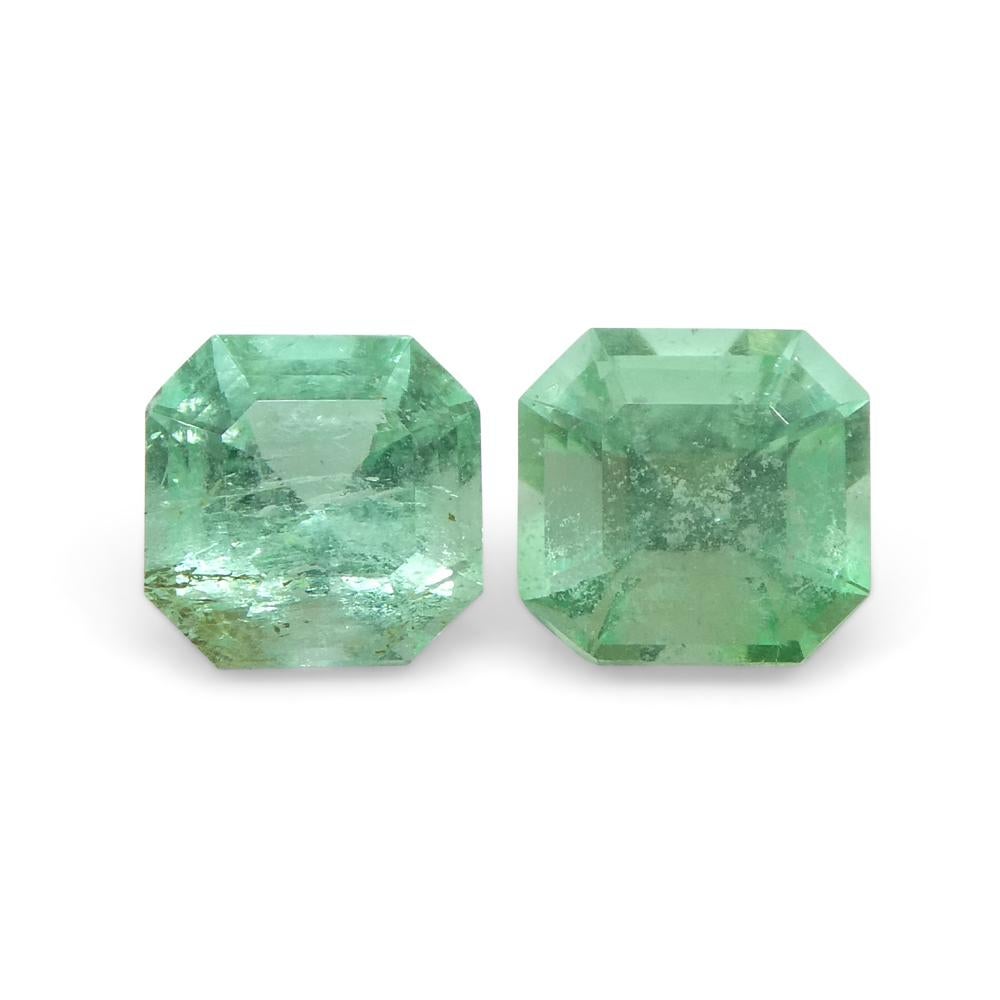 1.13ct Pair Square Green Emerald from Colombia For Sale 4